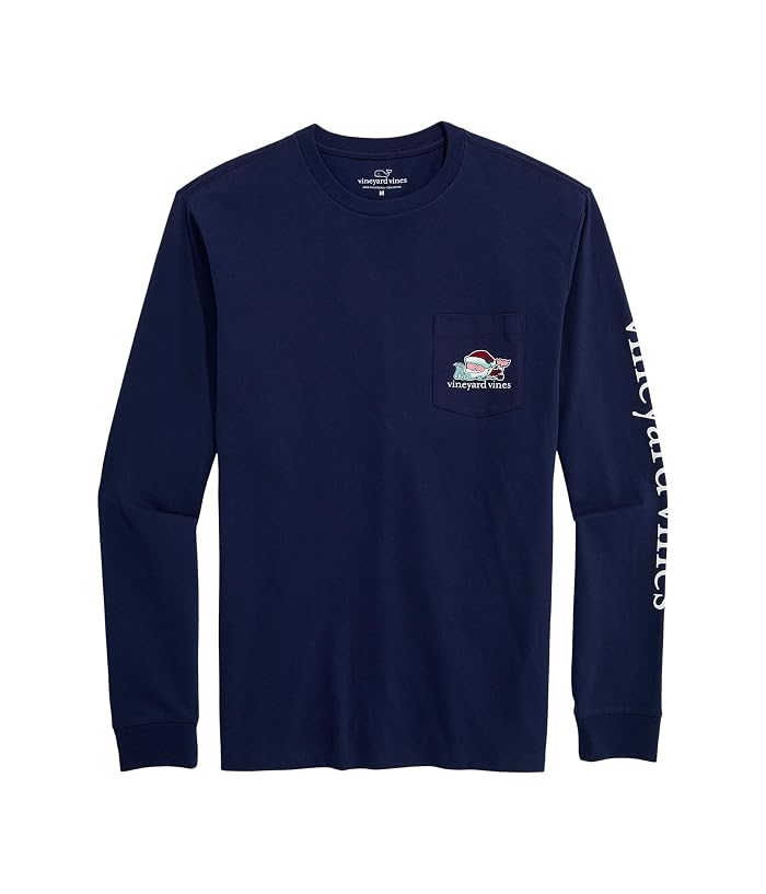 Vineyard Vines Santa Whale List Long Sleeve Pocket Tee
