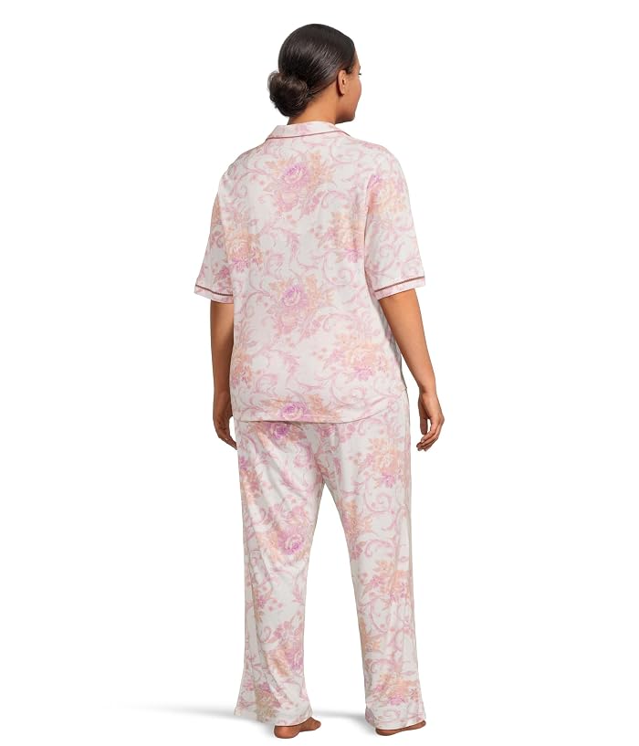 Karen Neuburger Plus Size Romantic Fields Elbow Sleeve Pajama Set with Lace - Image 3