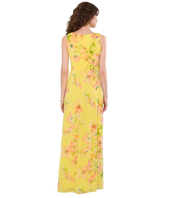 Adrianna Papell Draped Floral Chiffon Gown - Image 4