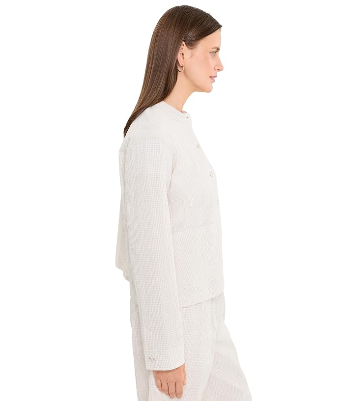 Eileen Fisher Organic Cotton Pucker Check Mandarin Collar Jacket - Image 3