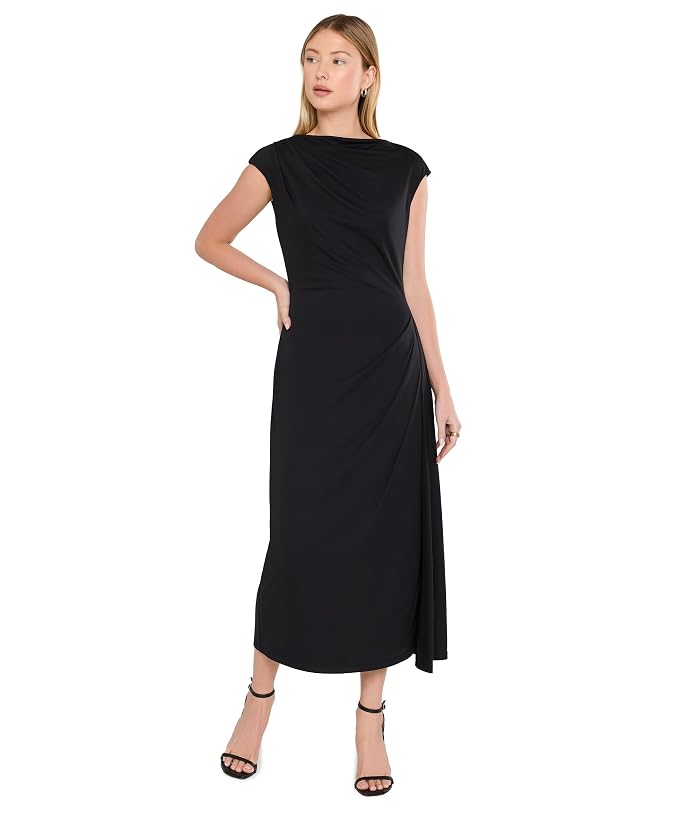 Lauren Ralph Lauren Pleated Jersey Boatneck Midi Dress