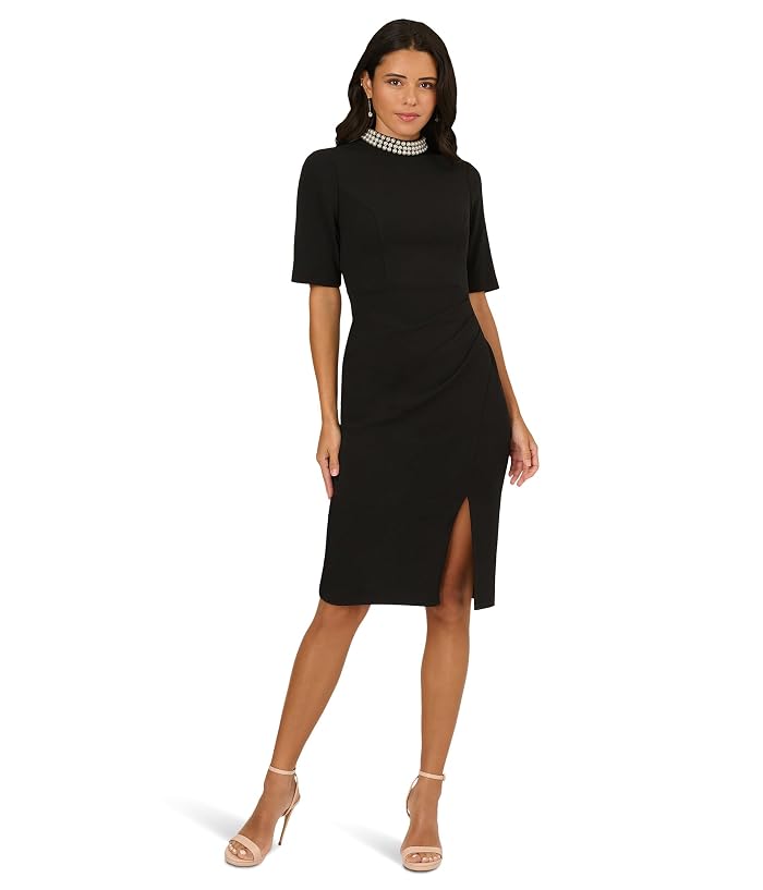 Adrianna Papell Embellished Crepe Short Dress