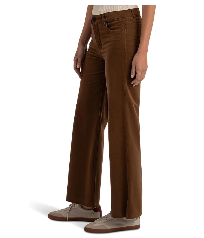 KUT from the Kloth Meg High-Rise Fab Ab Wide Leg Raw Hem-Long Inseam in Cognac - Image 3