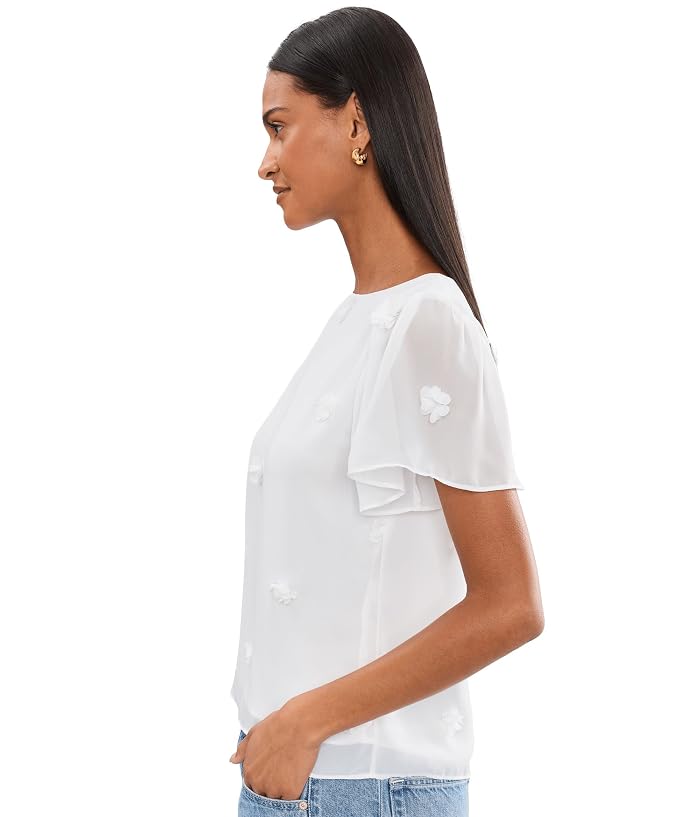 CeCe 3D Flower Applique Crew Neck Top - Image 3