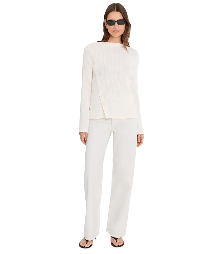 Liverpool Los Angeles Long Sleeve Boatneck Knit Top w/ Asymmetrical Button Placket - Image 2