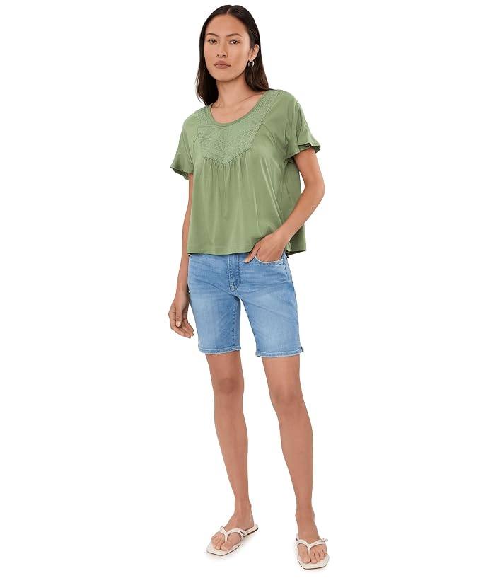 Liverpool Los Angeles Petite Flutter Sleeve Woven To Knit Top with Embroidery - Image 2