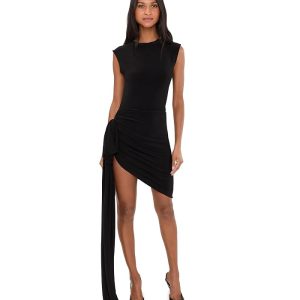 Norma Kamali Sleeveless Side Drape Mini Dress w/ Bow