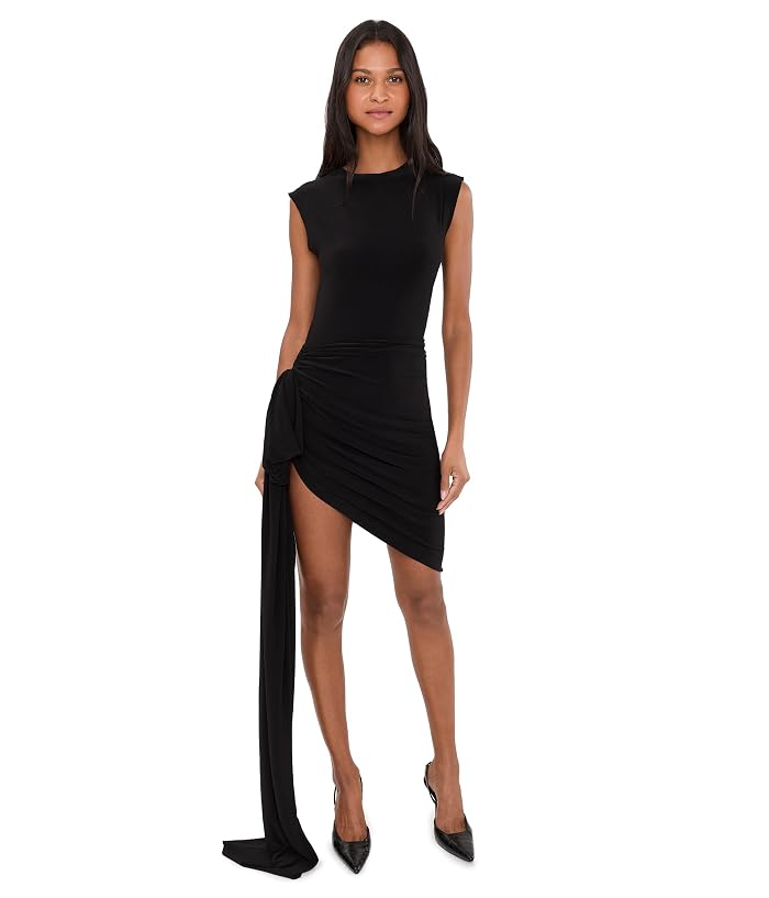 Norma Kamali Sleeveless Side Drape Mini Dress w/ Bow