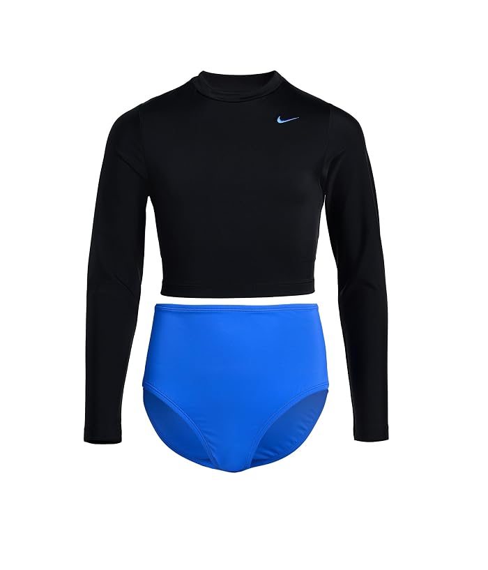 Nike Kids Effortless Essential Color Block Long Sleeve Crop Top & High Waist Set (Big Kid)