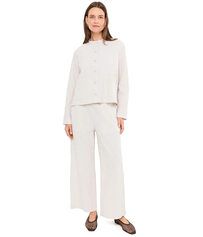 Eileen Fisher Organic Cotton Pucker Check Mandarin Collar Jacket - Image 2