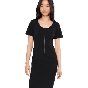 Calvin Klein Short Sleeve Scuba Crepe Zipper Neck Sheath