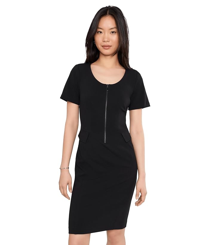 Calvin Klein Short Sleeve Scuba Crepe Zipper Neck Sheath