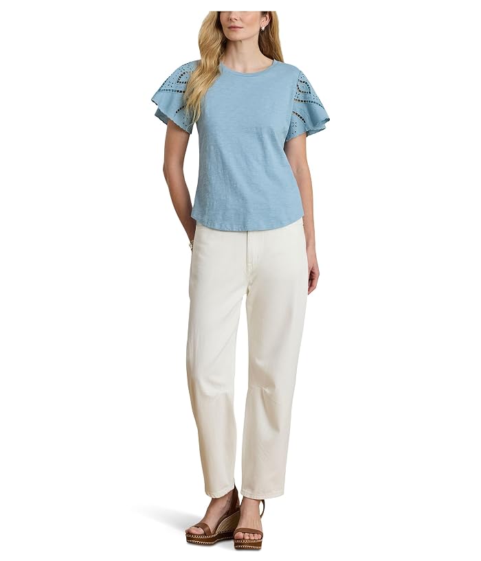 Lauren Ralph Lauren Eyelet Cotton Jersey & Broadcloth Top - Image 2