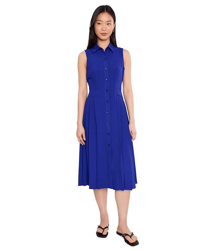 Calvin Klein Sleeveless Collared Pleated Guauze Dress