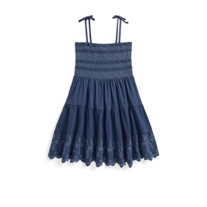 Polo Ralph Lauren Kids Smocked Eyelet Cotton Jersey Dress (Toddler/Little Kid)