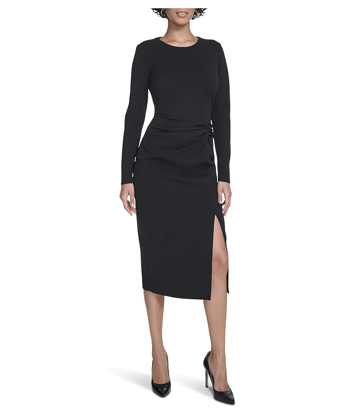 Calvin Klein Long Sleeve Solid Rouched Midi