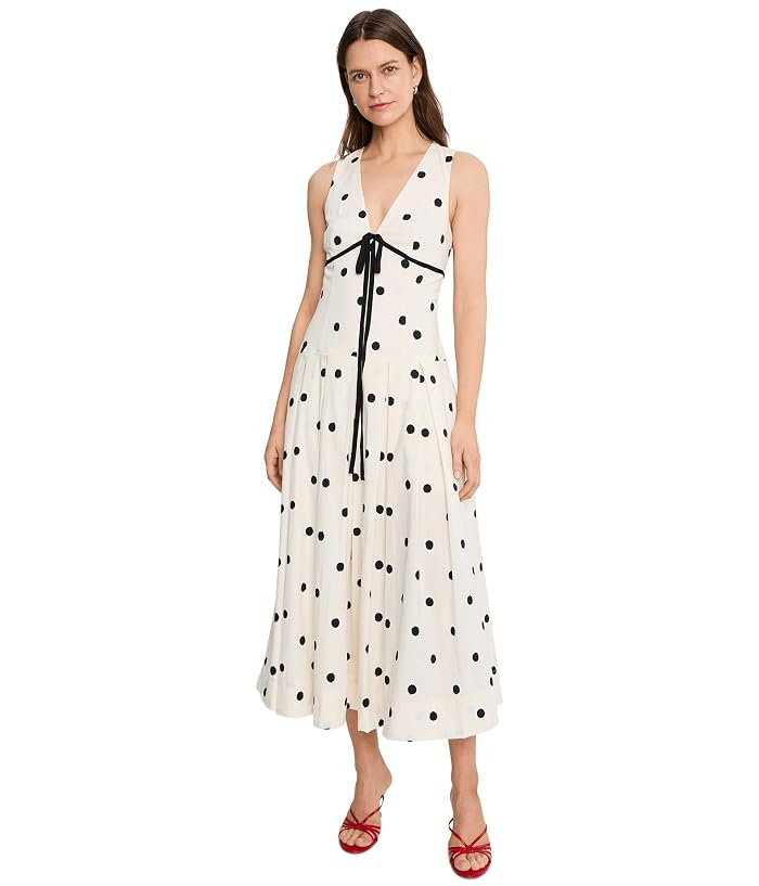 Avec Les Filles Stretch Cotton Poka Dot Halter Midi Dress