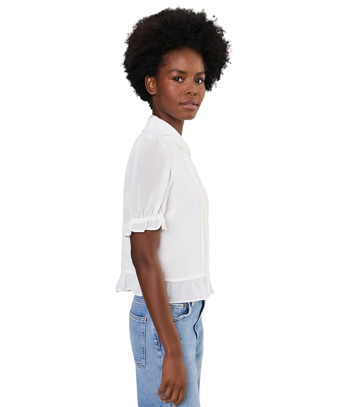CeCe Cropped Buttoned Top with Ruffle Collar and Pintucks - Image 3