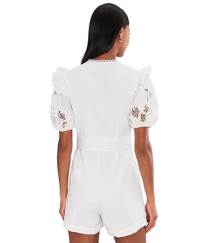 Adrianna Papell Lasercut Puff Sleeve Romper - Image 4
