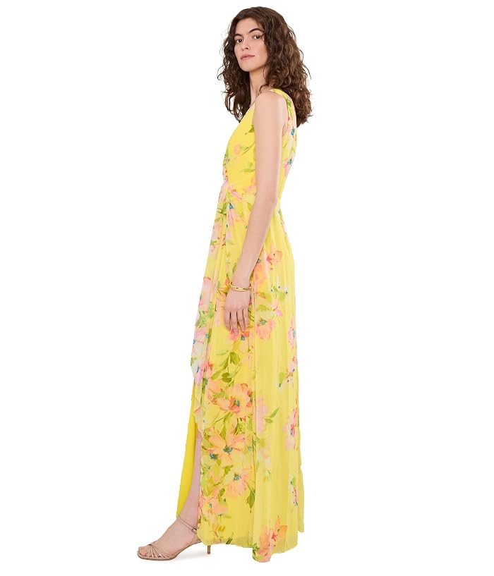 Adrianna Papell Draped Floral Chiffon Gown - Image 3