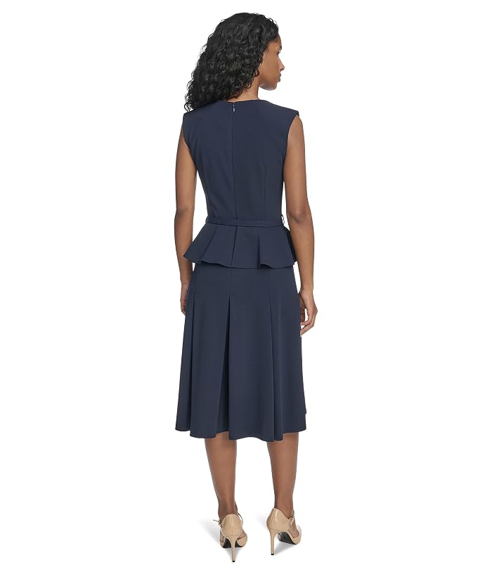 Calvin Klein Short Sleeve Scuba Crepe Belted Peplum Aline - Image 3