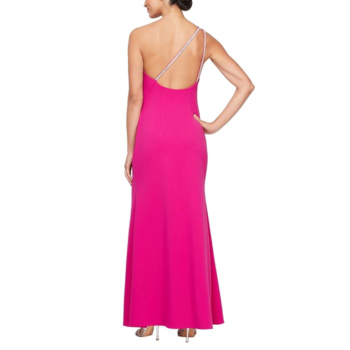 Alex Evenings Long Crepe One Shoulder Dress with Embellished Strap Detail - Image 2