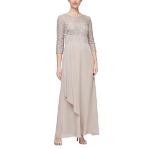 Alex Evenings Long Sequins Lace Empire Waist Dress