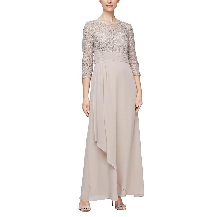 Alex Evenings Long Sequins Lace Empire Waist Dress