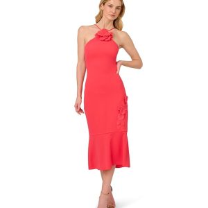 Adrianna Papell 3d Flower Halter Midi Dress