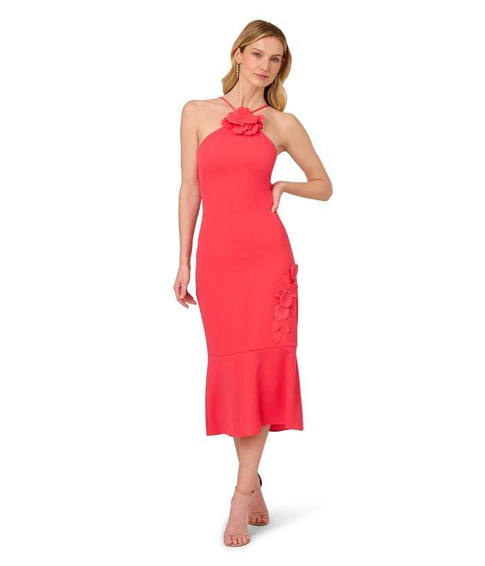 Adrianna Papell 3d Flower Halter Midi Dress