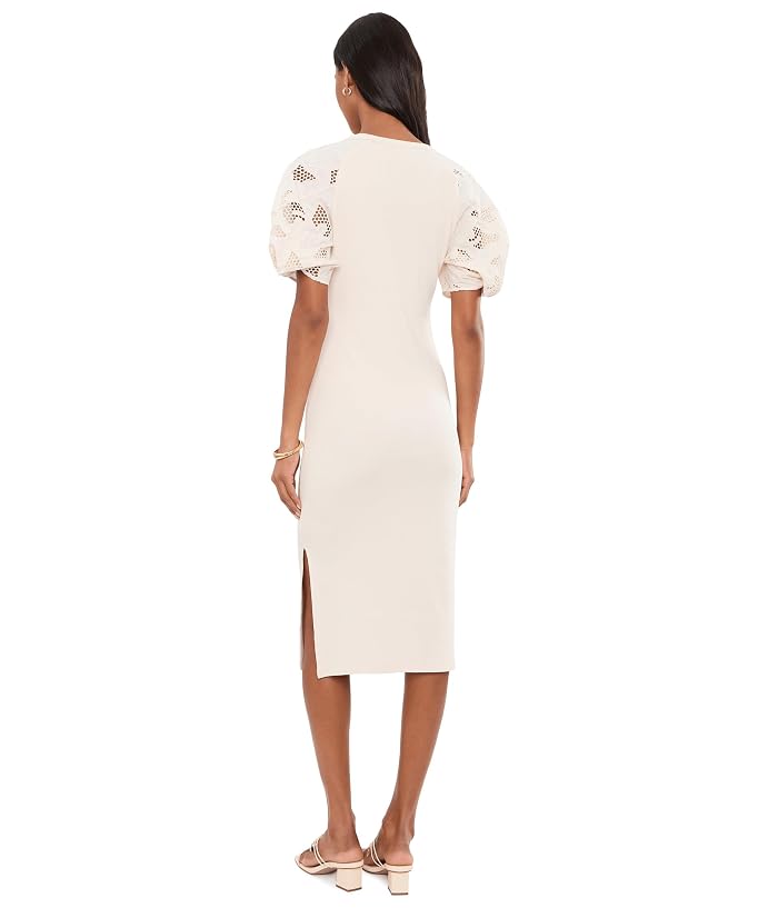 Lauren Ralph Lauren Rib-Knit Cotton Eyelet-Puff-Sleeve Dress - Image 4