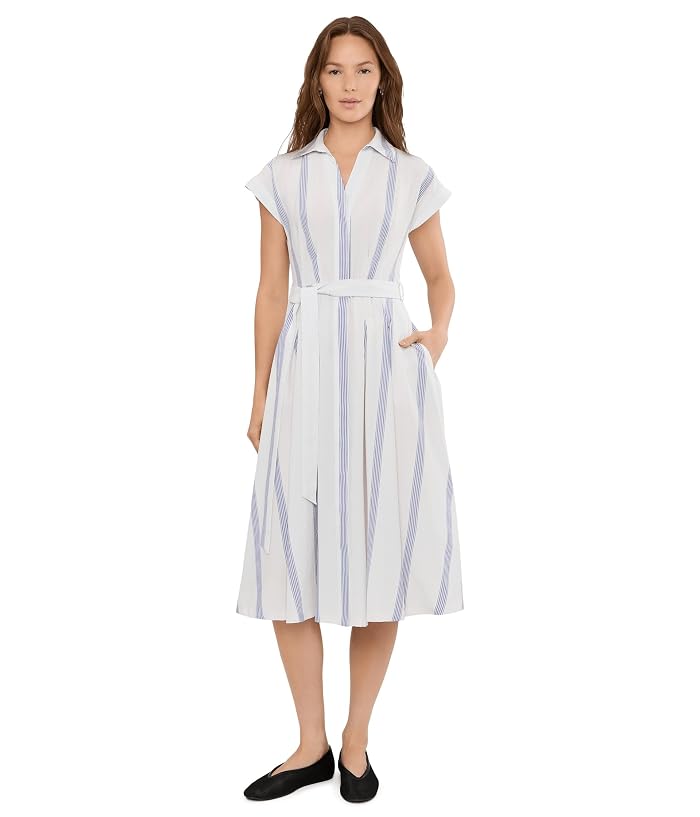Calvin Klein Cap Sleeve Striped Self Tie Gauze Aline