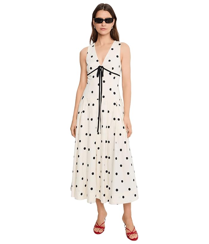 Avec Les Filles Stretch Cotton Poka Dot Halter Midi Dress - Image 2