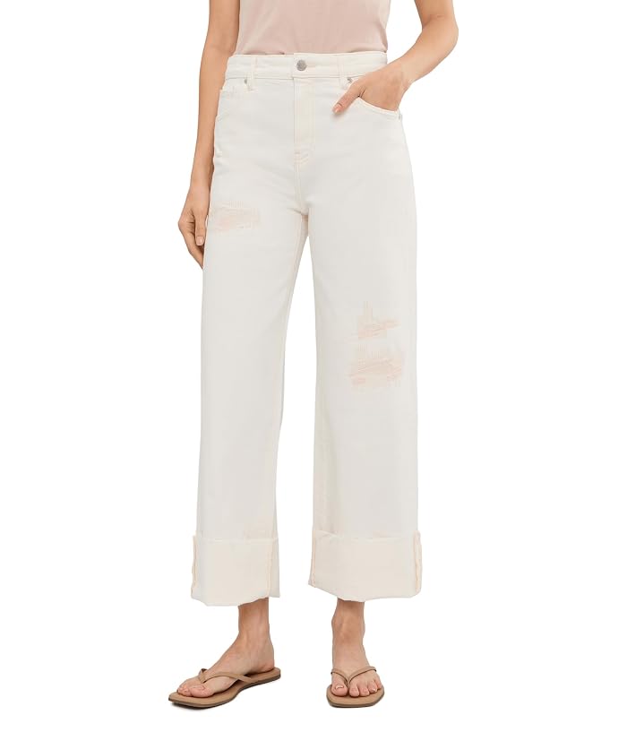 AG Jeans Saige Mid-Rise Wide Leg Crop in Powder Mended