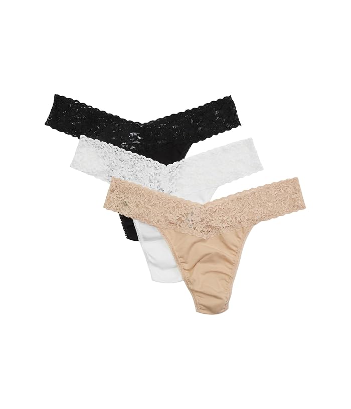 Hanky Panky Organic Cotton Original Rise Thong w/ Lace 3-Pack - Image 2