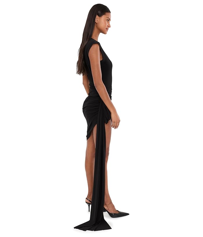 Norma Kamali Sleeveless Side Drape Mini Dress w/ Bow - Image 3