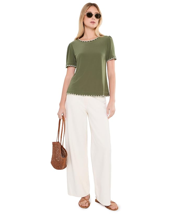 CeCe Puff Short Sleeve Top With Scallop Neck And Cuff - Image 2
