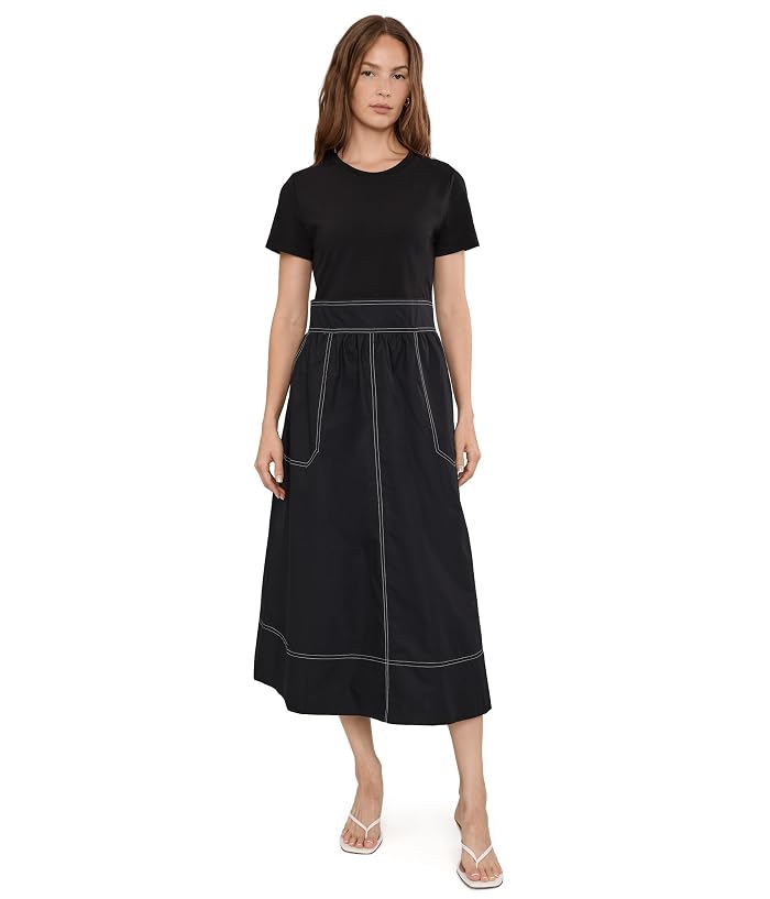 Elliott Lauren In Stitches, Short Sleeve Knit and Woven Combo dress with Contrast Stitching
