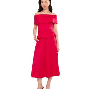 Calvin Klein Off-the-Shoulder Dropwaist Cotton Midi