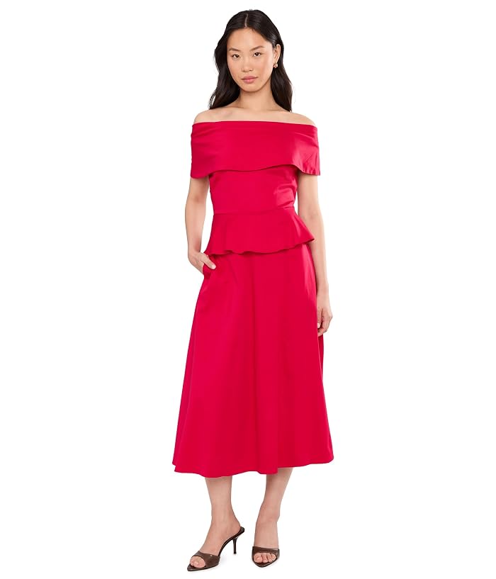 Calvin Klein Off-the-Shoulder Dropwaist Cotton Midi