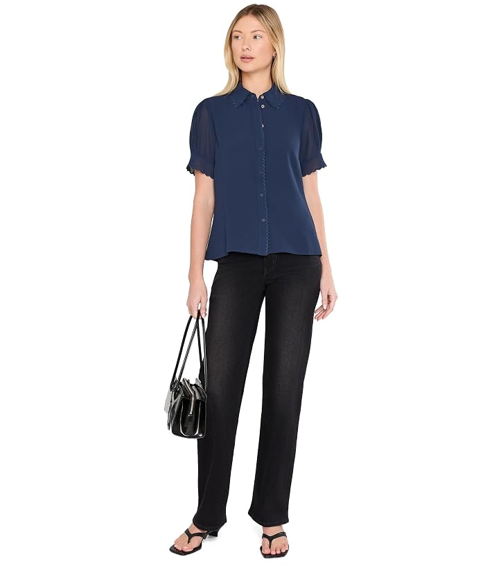 CeCe Short Sleeve Scallop Trim Button-Up Top - Image 2