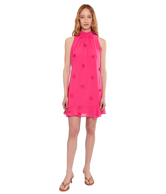 CeCe 3D Floral Applique Tie Neck Mini Dress - Image 2