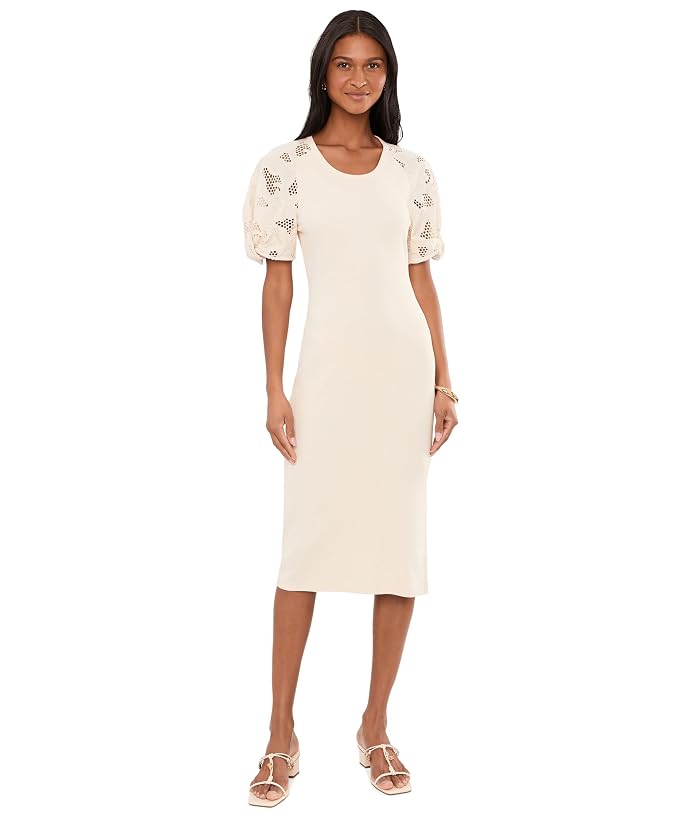Lauren Ralph Lauren Rib-Knit Cotton Eyelet-Puff-Sleeve Dress