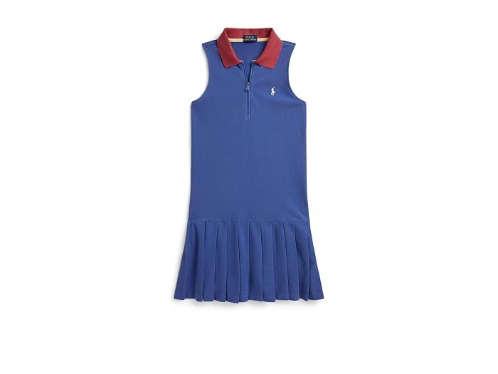Polo Ralph Lauren Kids Pleated Mesh 1/4 Zip Polo Dress (Big Kid) - Image 3