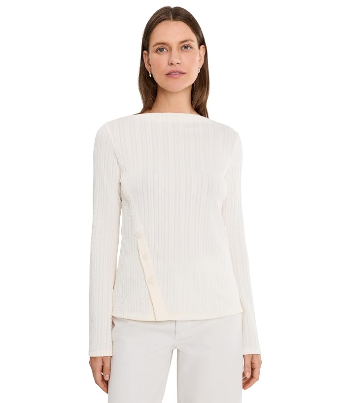 Liverpool Los Angeles Long Sleeve Boatneck Knit Top w/ Asymmetrical Button Placket