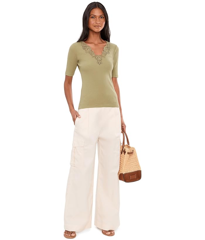 Lauren Ralph Lauren Lace-Trim Rib-Knit Cotton-Blend Top - Image 2