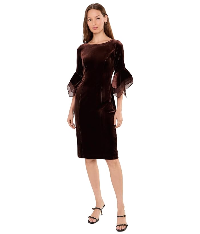 Adrianna Papell Velvet Bell Sleeve Short Dress - Image 2