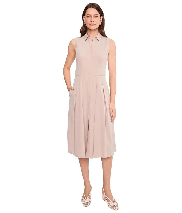Calvin Klein Sleeveless Collar Neck Pleated Commuter Midi