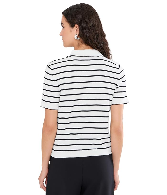 CeCe Short Sleeve Stripe Collared Sweater - Image 4