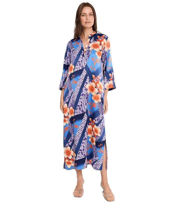 N by Natori Magnolia Printed Satin Mandarin Caftan